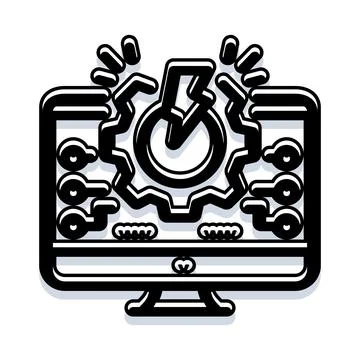 Computer system failure with power outage icon Stock Illustration