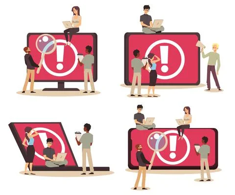 Computer system failure warning banners set flat vector illustrations isolated. イラスト素材