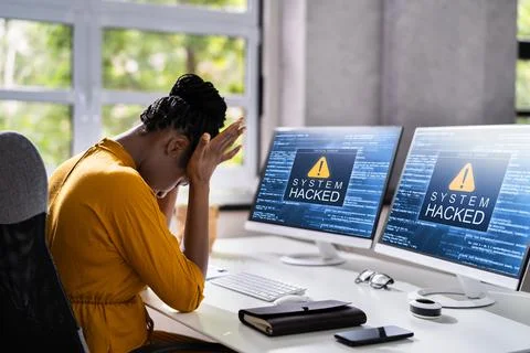 Computer System Hacked. Virus Software Screen 스톡 사진