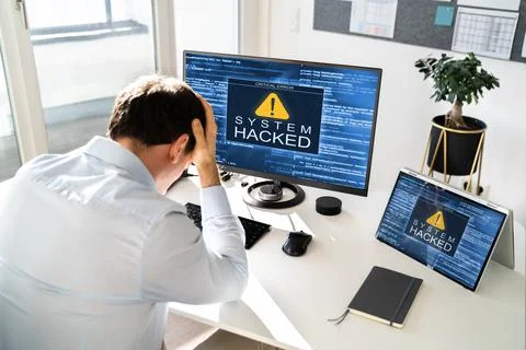 Computer System Hacked. Virus Software Screen Stock Photos