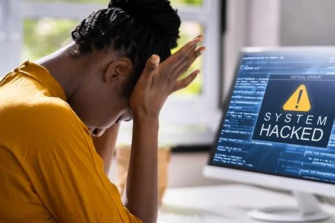 Computer System Hacked. Virus Software Screen 스톡 사진