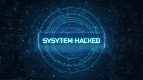 Computer System Hacked Warning over Computer HUD Matrix Code and Glitch text Stock Footage 197017095