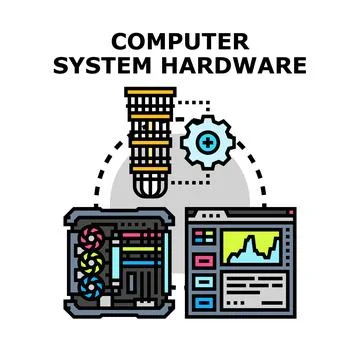 Computer system hardware components working together concept イラスト素材