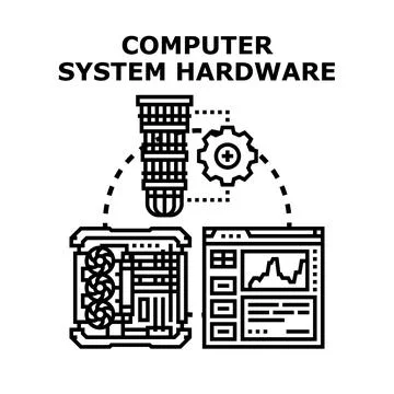 Computer system hardware components working together concept Stock Illustration