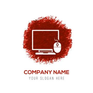 Computer System Icon - Red WaterColor Circle Splash Stock Illustration