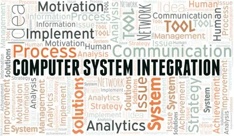 Computer System Integration typography vector word cloud. Illustrazione stock