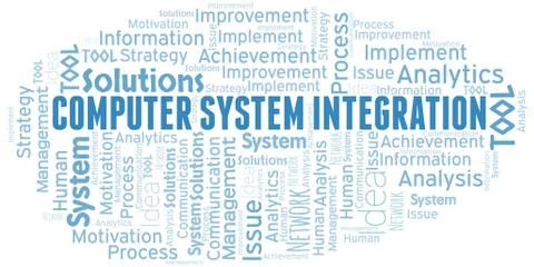 Computer System Integration typography vector word cloud. Illustrazione stock