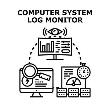 Computer system log monitoring analyzing and administrating data 库存插图