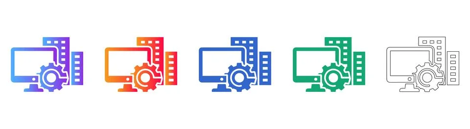 Computer System Maintenance and Gear Icons Illustrazione stock