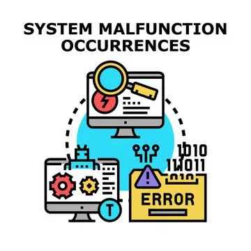 Computer system malfunction occurrences analysis and fixing process Stock Illustration