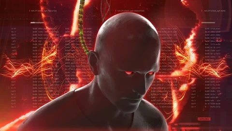 Computer system, network controlling person. Futuristic human learning process Stock Footage 99836098