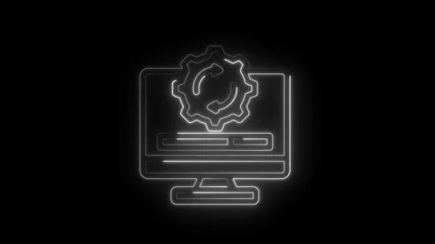 Computer system optimization neon icon animation on black background for te.. Stock Footage 312309641