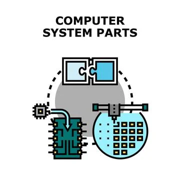 Computer system parts and digital technology concept Illustrazione stock