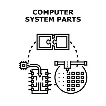 Computer system parts and digital technology concept Stock Illustration