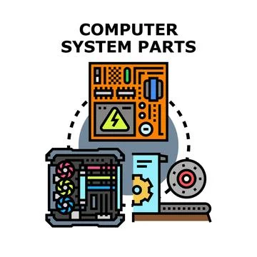 Computer system parts illustrating hardware electronic components Illustrazione stock