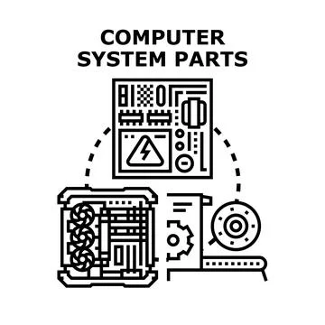 Computer system parts illustrating hardware electronic components 库存插图