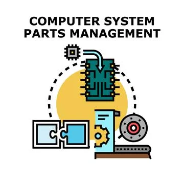 Computer system parts management concept illustration Stock Illustration