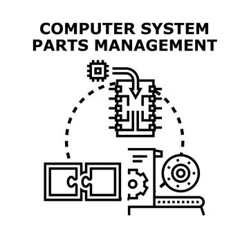 Computer system parts management concept illustration Stockillustratie