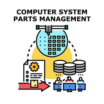 Computer system parts management process development lifecycle Stock Illustration