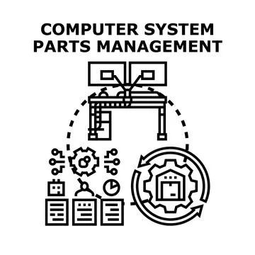 Computer system parts management process and inventory control Illustrazione stock