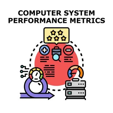Computer system performance metrics evaluating business analytics Illustrazione stock