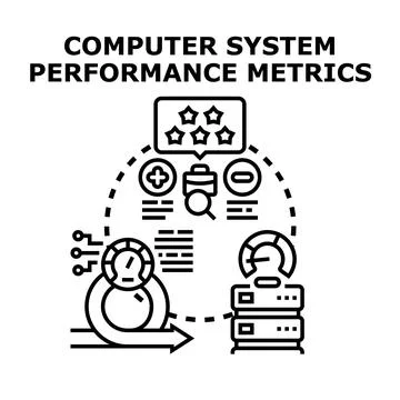 Computer system performance metrics evaluating business analytics Stock Illustration