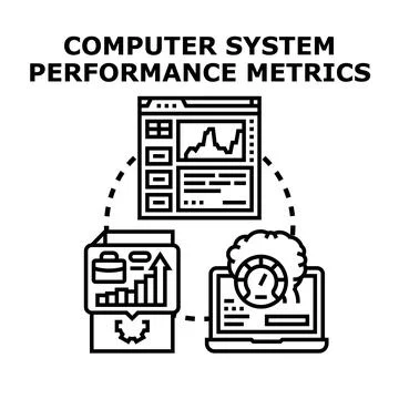 Computer system performance metrics measuring optimization and data analysis Stock Illustration