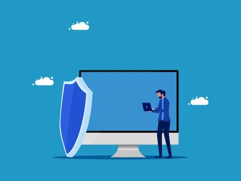 Computer system protection. data protection shield Stock Illustration