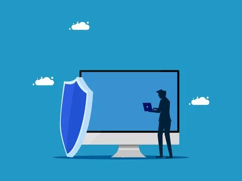 Computer system protection. data protection shield Stock Illustration