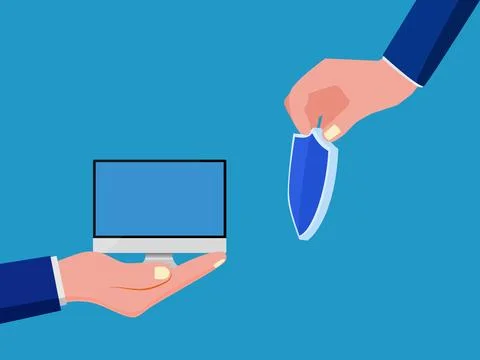 Computer system protection. holding a computer data shield Stock Illustration