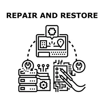 Computer system repair and data restoring service concept Illustrazione stock