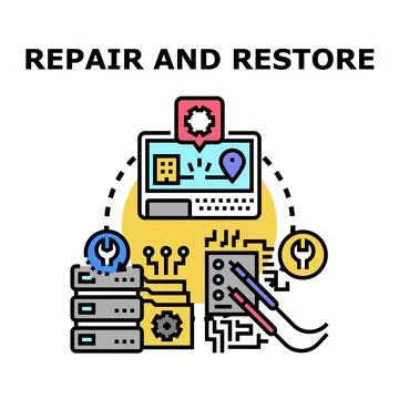 Computer system repair and data restoring service concept Stockillustratie