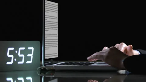 Computer system reporting Bug warning while businessperson working, closeup Stock Footage 112272078