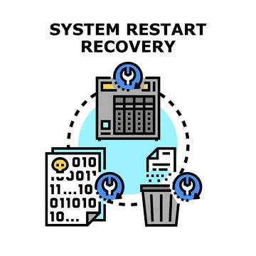 Computer system restart recovery process concept illustration Ilustración de archivo