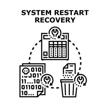 Computer system restart recovery process concept illustration Illustrazione stock