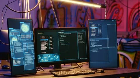 Computer system running virus scripts Stock Photos