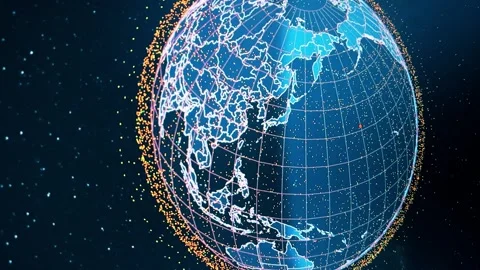 Computer System Screen Showing Internet Provider Satellite Constellation Around Stock Footage 332137111