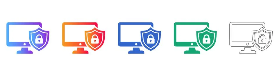 Computer System Security Lock Icon Set Illustration