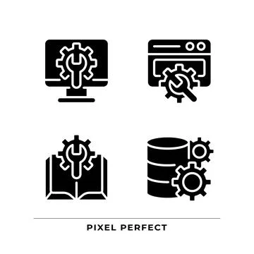 Computer system settings black glyph icons set on white space Stock Illustration