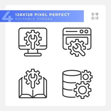 Computer system settings pixel perfect gradient linear vector icons set 스톡 일러스트