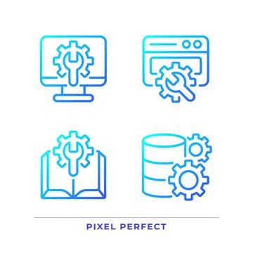 Computer system settings pixel perfect gradient linear vector icons set 스톡 일러스트