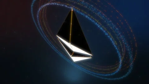 Computer system showing a Hologram of ethereum cyber coin logo in a background Stock Footage 304716442
