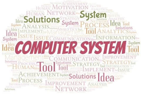 Computer System typography vector word cloud. Illustrazione stock