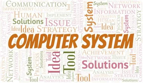 Computer System typography vector word cloud. Illustrazione stock