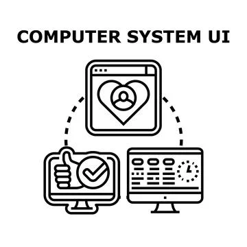 Computer system ui user experience concept analyzing applications Stock Illustration