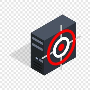 Computer system unit and red target isometric icon Stock Illustration