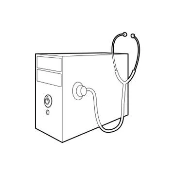 Computer system unit and stethoscope icon Stock Illustration
