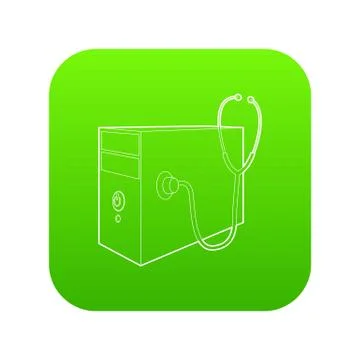 Computer system unit and stethoscope icon green vector Stock Illustration