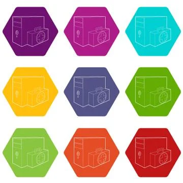 Computer system unit first aid icons set 9 Stock Illustration