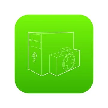 Computer system unit first aid icon green 스톡 일러스트